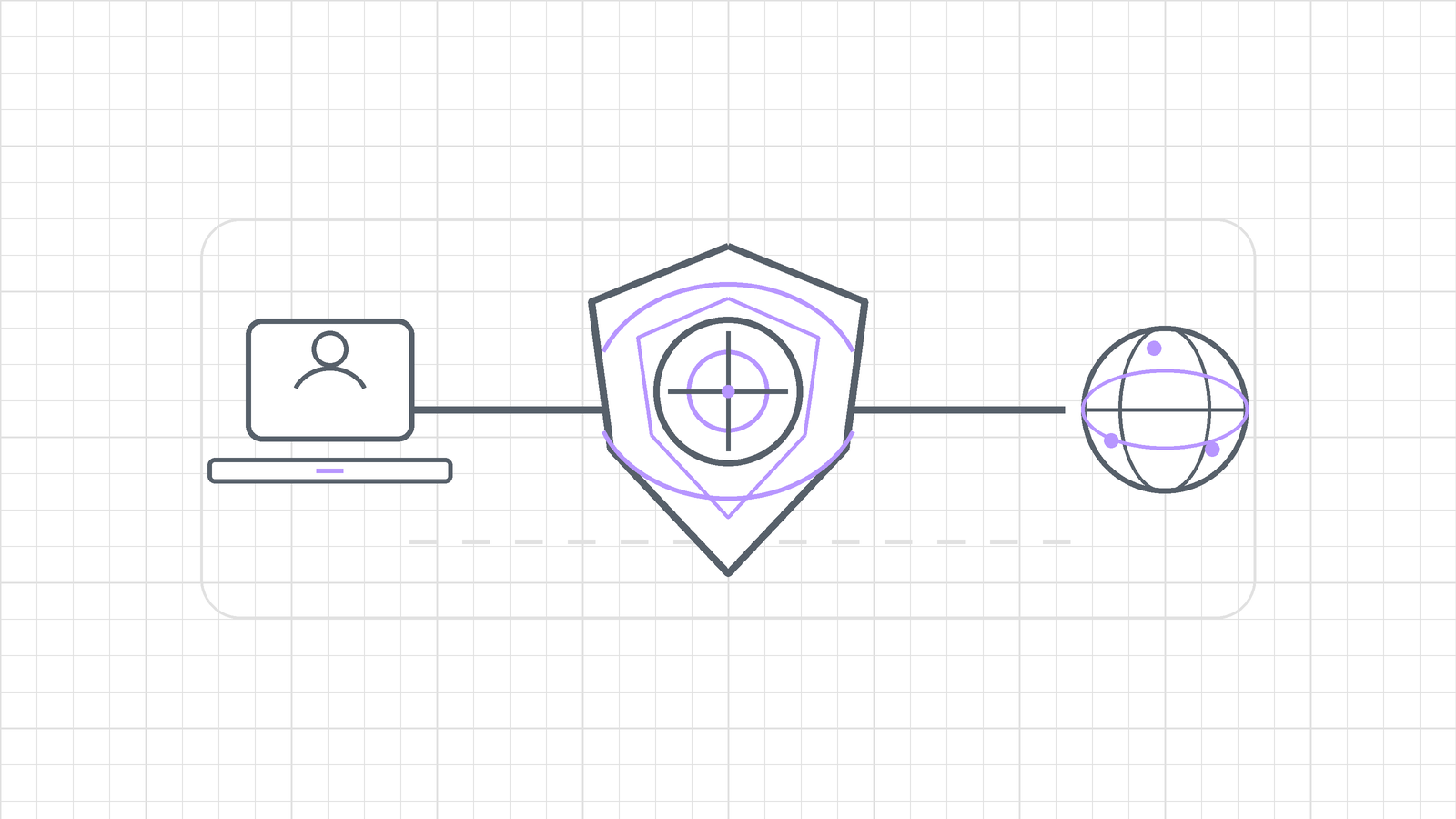 Describe a minimalist privacy-themed cover image showing a proxy shield between a user device and the internet to represent proxies and online privacy.